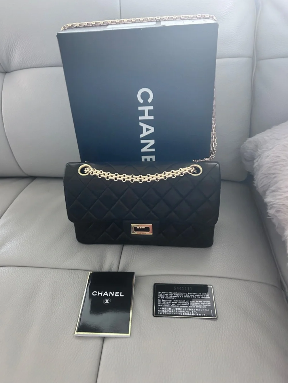 Chanel 2.55 flap bag, black calfskin and gold hardware